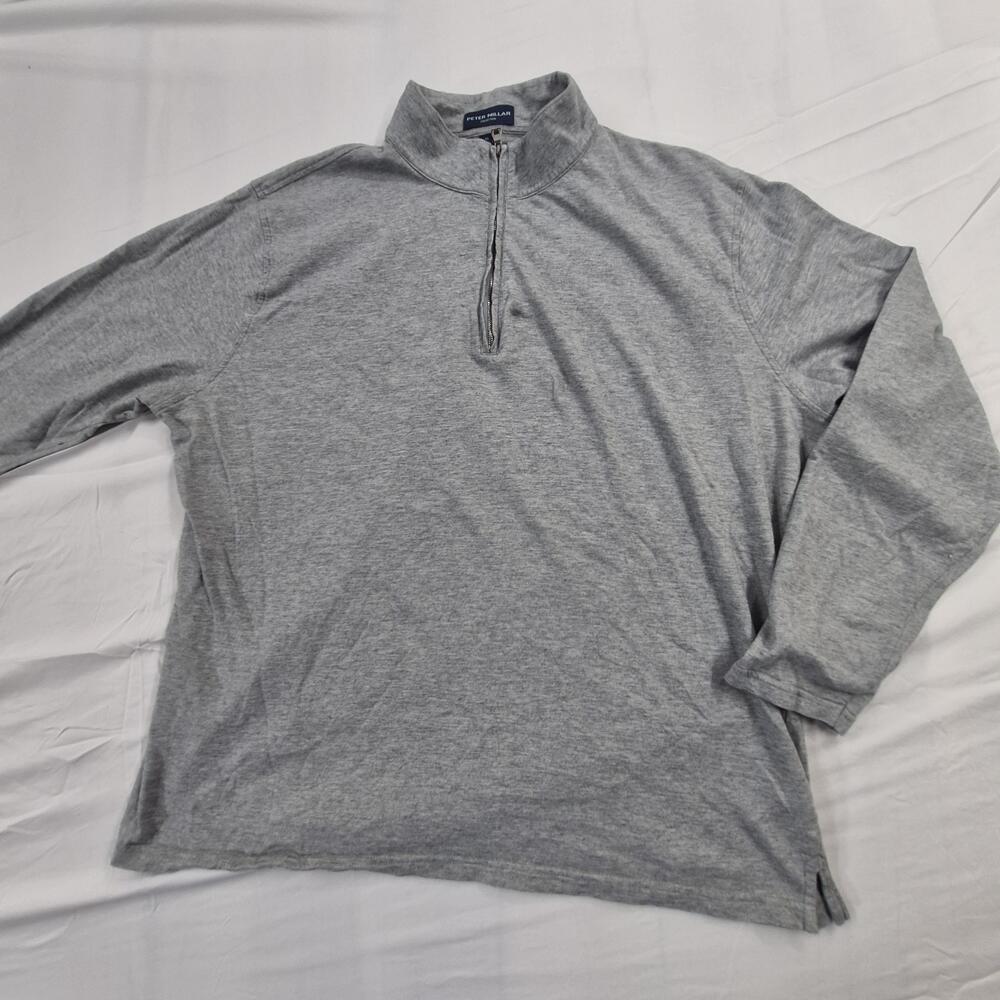 Peter Millar Sweater Mens XL Gray Quarter Zip Cotton Cashmere Mock Neck Pullover